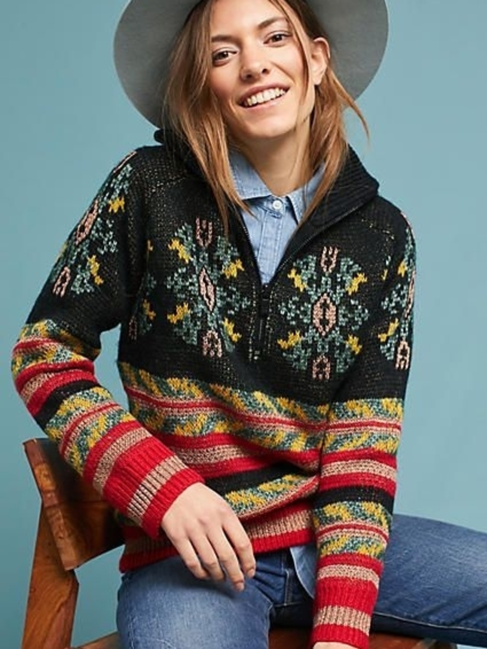Scotch & Soda Knit Jacquard Quarter Zip Pullover Sweater